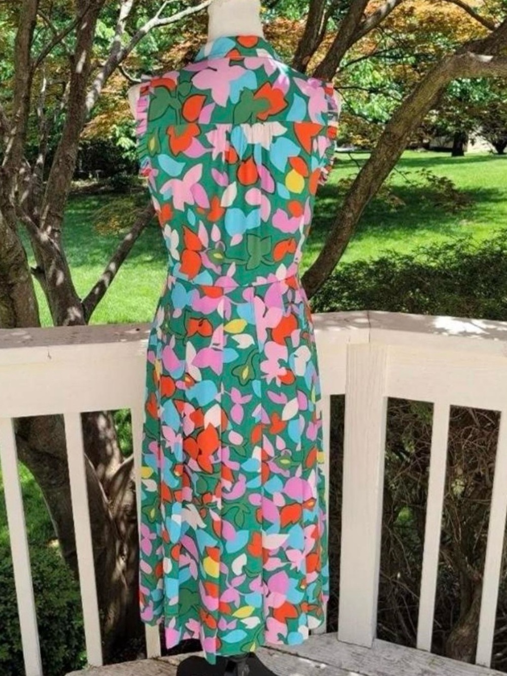 J. Crew Green Floral Sleeveless Midi Dress with Pink & Orange Accents - Picture 3 of 4